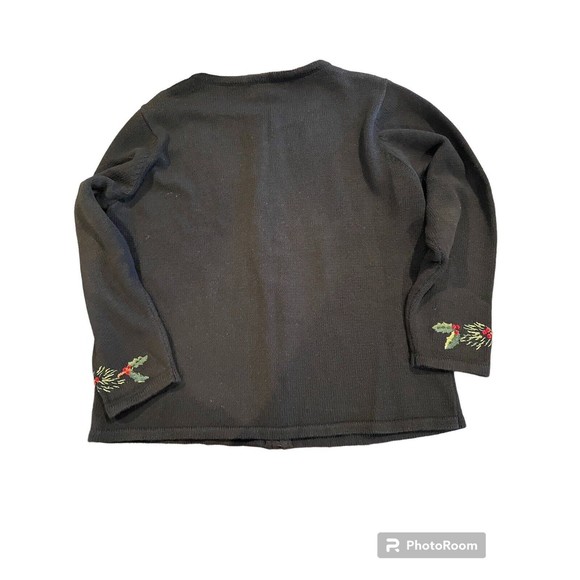 Tiara International Vintage XL 1X Cardigan Sweater Cardinal Beaded Zip Up Black - Picture 2 of 12